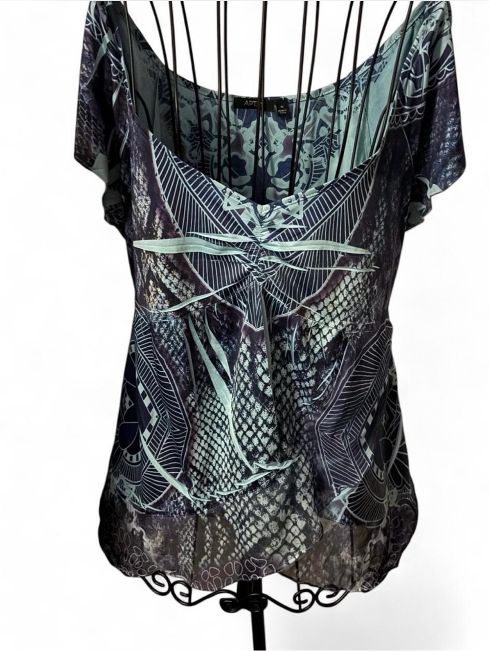 Women's Blue Y2K Snakeskin Print Top Size Medium